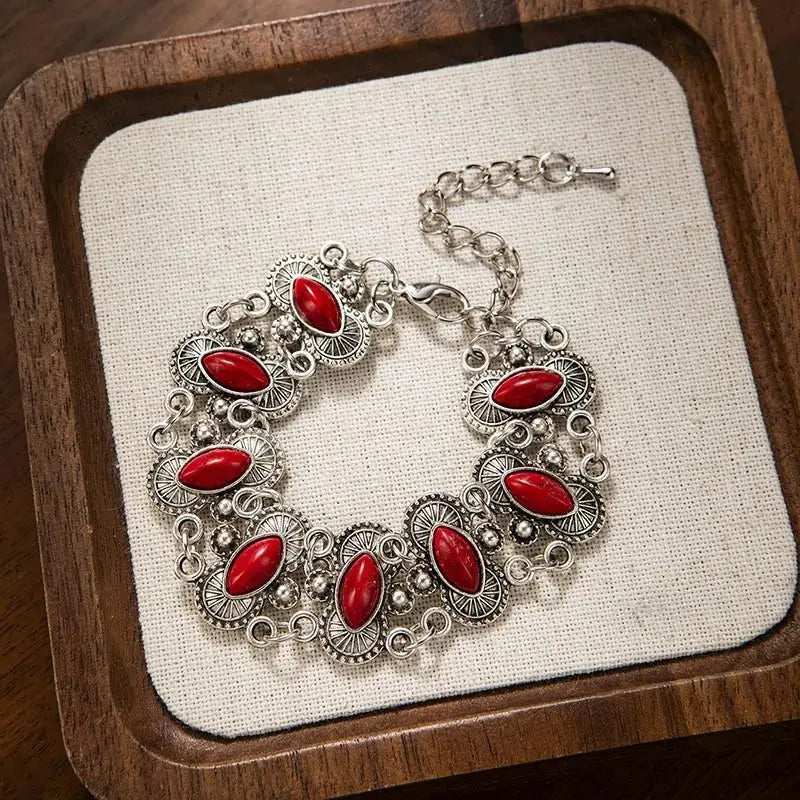 Vintage Ethno-Armreif im Bohemian-Stil mit Türkis für Damen, verstellbares Armband, Schmuckgeschenk
