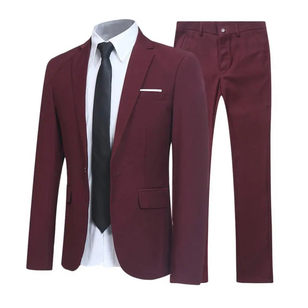 Herren lässig Boutique Business Anzug einfarbig Turndown Kragen Slim Fit Hochzeit Bräutigam Anzug Mantel Blazer Hose Anzug Herren Sets