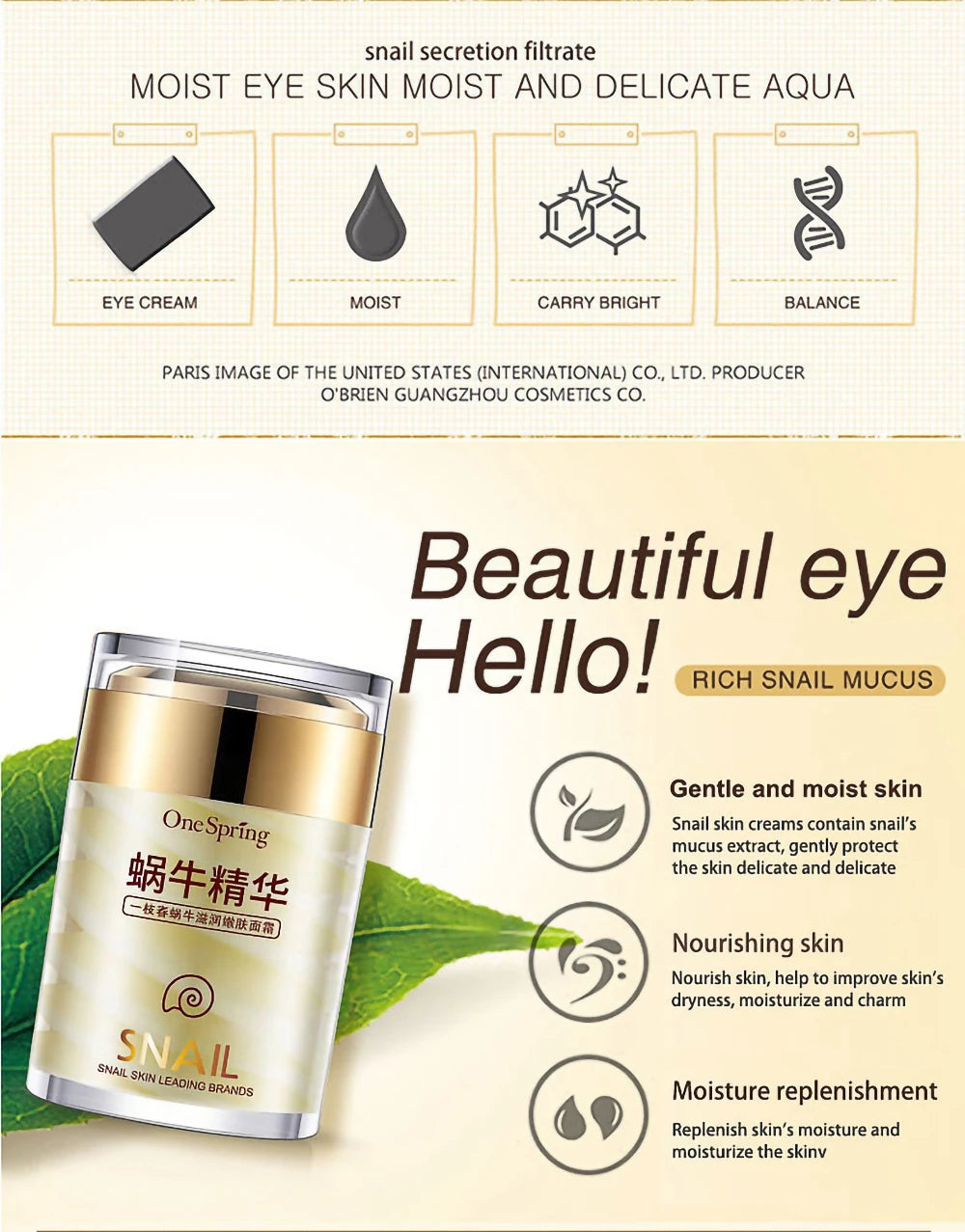 Hautpflege Schneckencreme Kollagencreme Anti Aging Haut aufhellen Gesichtscreme Verblassen dunkle Augenringe Entfernen Tränensäcke Augenserum