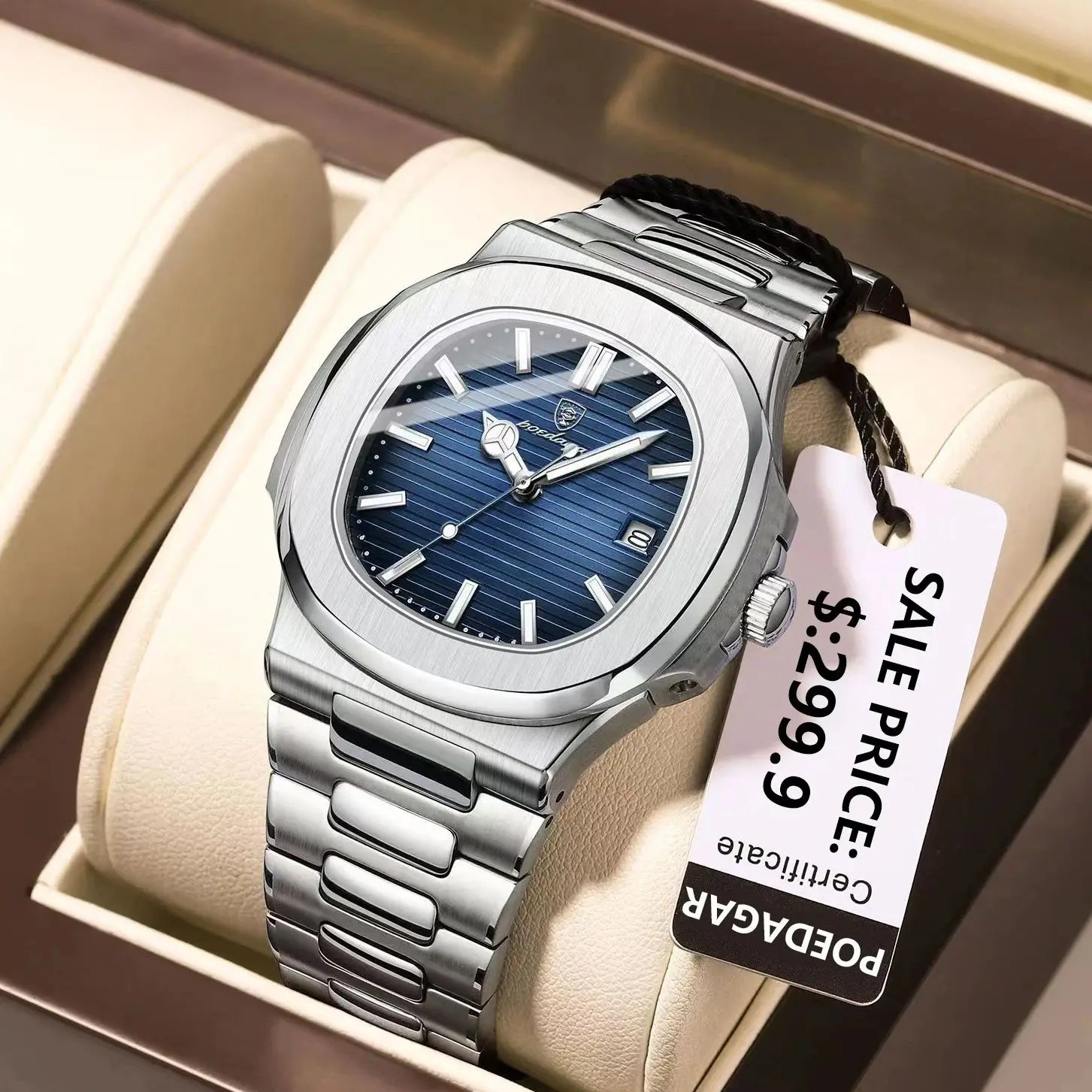 POEDAGAR Luxus Casual Uhr Top Marke Fashion Square Zifferblatt Edelstahl Kalender Leuchtende Wasserdichte Männer Uhr Männliche Uhr + Box