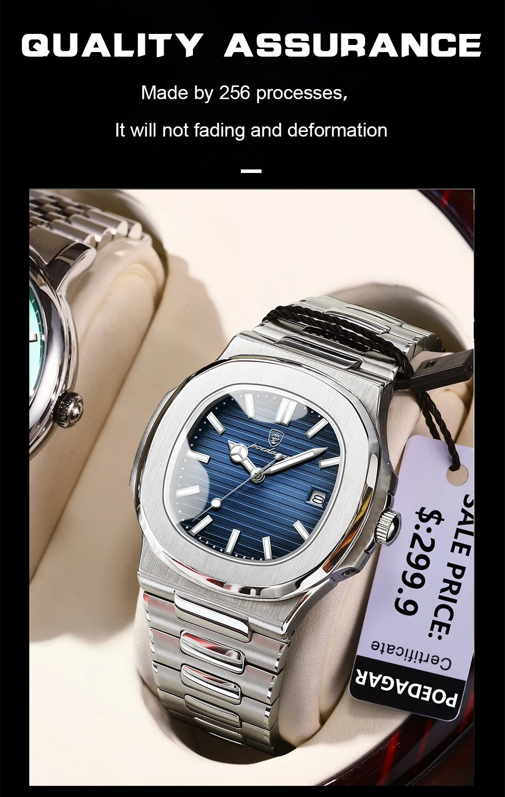 POEDAGAR Luxus Casual Uhr Top Marke Fashion Square Zifferblatt Edelstahl Kalender Leuchtende Wasserdichte Männer Uhr Männliche Uhr + Box