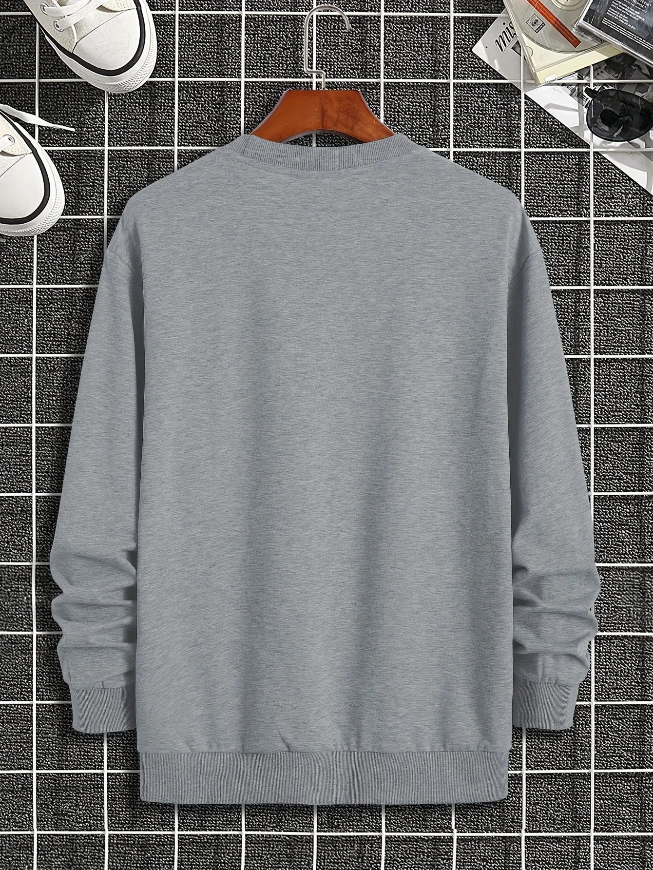 Men's autumn and winter fashionable casual loose MILANO 96 print fleece pullover long sleeved round neck sweatshirt