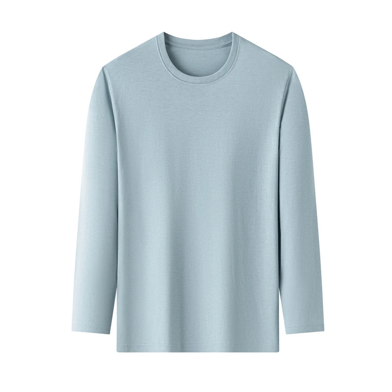 Herren-T-Shirt, einfarbig, Rundhalsausschnitt, Baumwolle, langärmelig, Sommer, bequem
