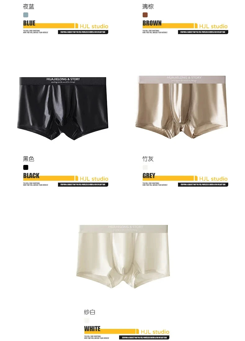 1/3Pcs Atmungsaktive Dünne Satin Seide Boxer Briefs Nahtlose Mittlere Taille Eis Seide Boxer Unterhose Glatte Unterwäsche für Männer Täglich