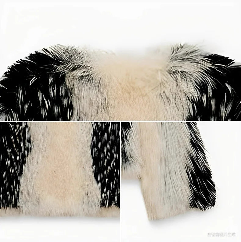 LEOSOXS Stilvolle Kontrast Faux Pelz Frauen Mantel Elegante Oansatz Einreiher Y2K Volle Hülse Weibliche Mäntel Winter Chic Dame Jacke