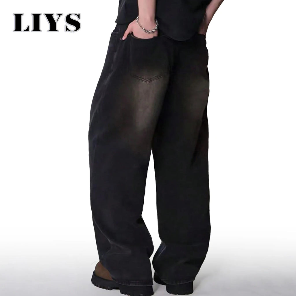 Vier Saison Herren Jeans Koreanische Version Student Casual Hosen High Street Gerade Lose Breite Bein Jeans Schwarz Grau Blau Baggy Jean