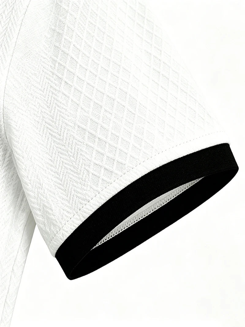 2026 Sommer Herren Jacquard-Strick Poloshirt mit Kontrastkragen Kurzarm Locker Sitzend Weich Atmungsaktiv Lässig Sport Tägliche Kleidung Oberteile