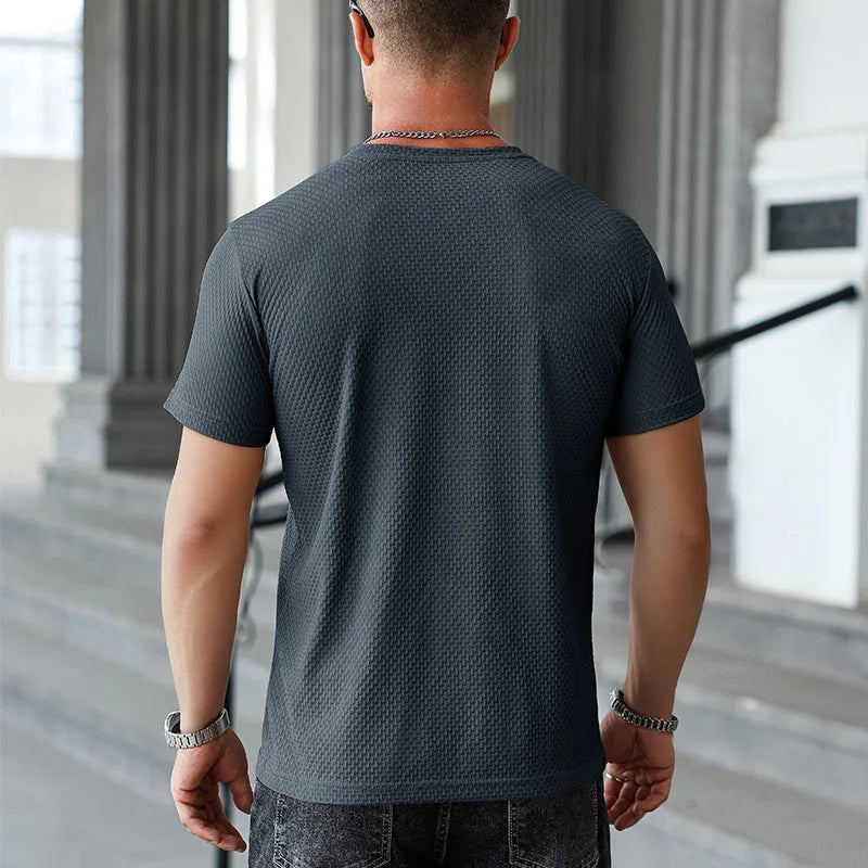 Lässiges Kurzarm-T-Shirt für Herren, 2025, neue Knochenblume, einfarbig, O-Ausschnitt, modisch, atmungsaktiv, bequem, Sommer, vielseitiges Oberteil