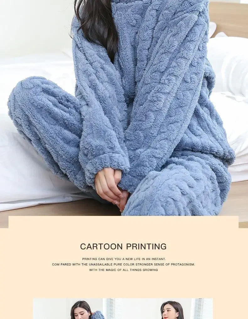 Verdickte Korallen Fleece Pyjama Set frauen Winter Hause Kleidung Nachtwäsche Samt Material Warme Gemütliche Winter Neue Ankunft