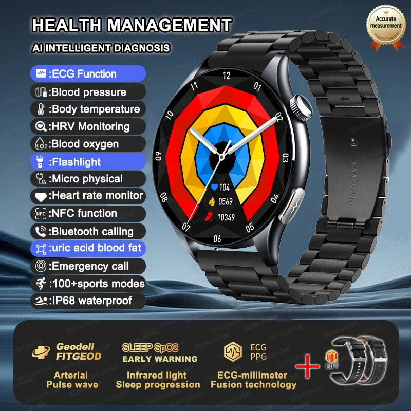 2025, neue EKG + PPG, Gesundheitsdiagnose, Smartwatches, Männer und Frauen, Uhr, Harnsäure, Lipid, BP, Herzfrequenz-Tracker, NFC, Sport-Smartwatch, IOS