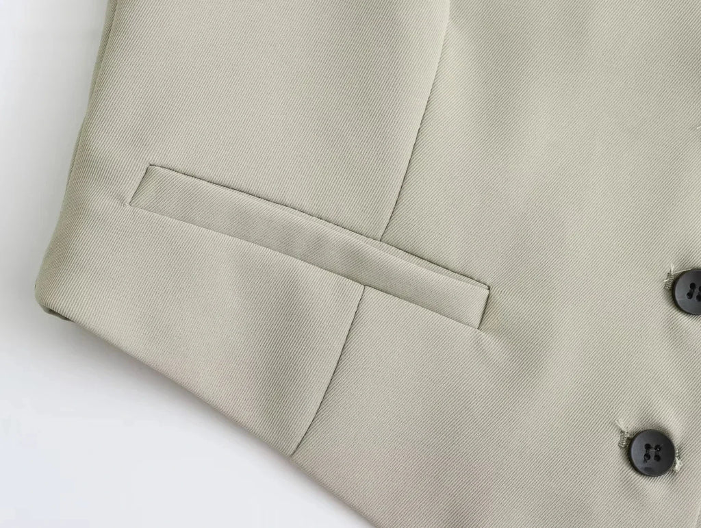 HH Damen ärmellose Weste mit Knöpfen & weit geschnittene Hose 2-teiliger Anzug Lässiges Büro-Arbeitsoutfit für den täglichen Geschäftsgebrauch.