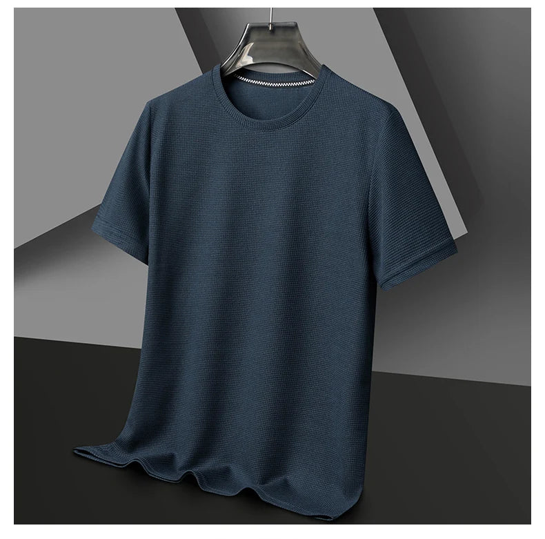 Kurzarm-PoloshirtKurzarm Waffle Solid Polot Fashion Splicing Herren-Rundhals-Top aus Baumwolle mit kurzen Ärmeln für den täglichen Gebrauch