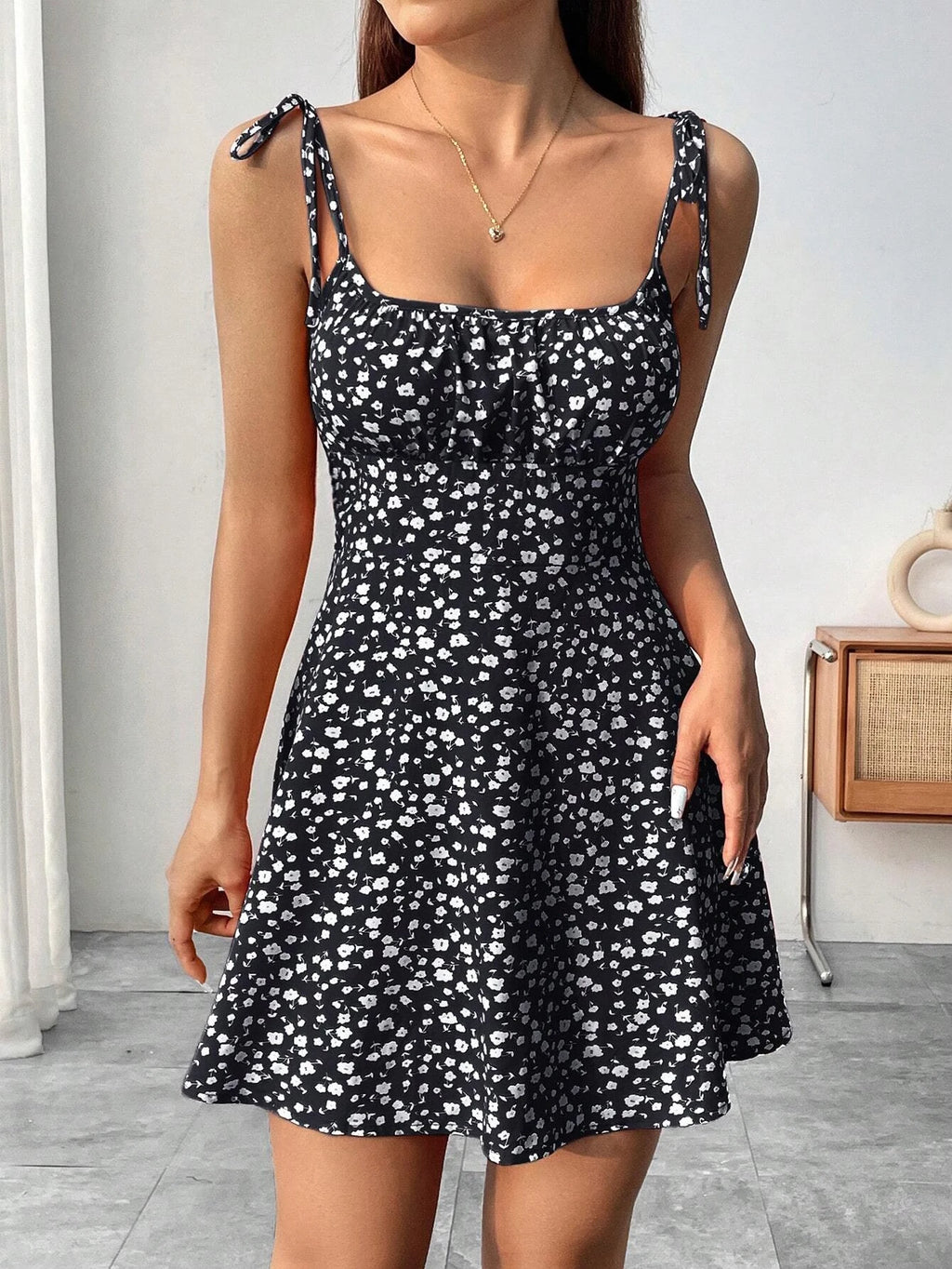 Damen Frühling Sommer Elegantes Lässiges Y2K Sexy Blumendruck Unsichtbarer Reißverschluss A-Linien-Minikleid Damenmode Retro-Rock