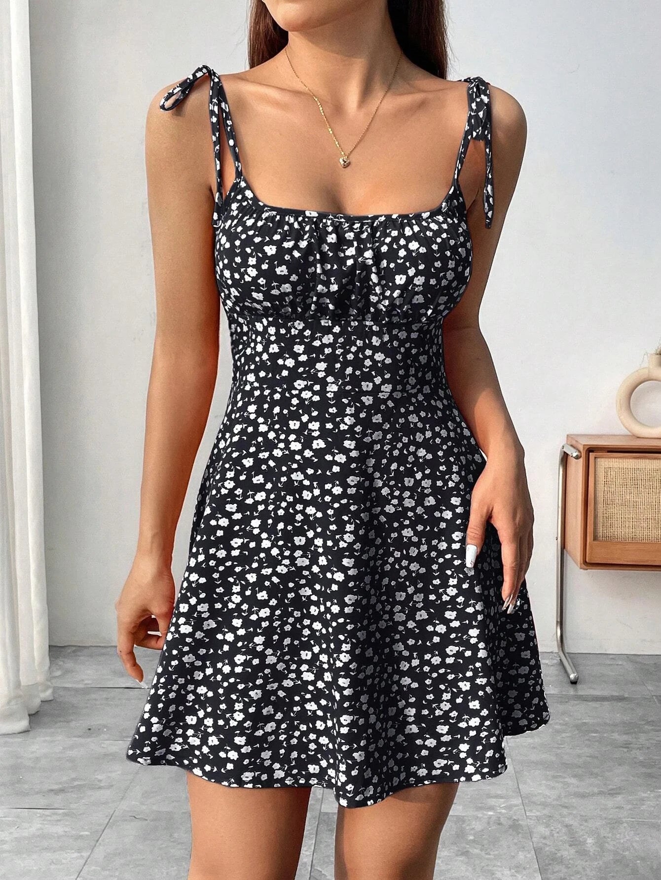 Damen Frühling Sommer Elegantes Lässiges Y2K Sexy Blumendruck Unsichtbarer Reißverschluss A-Linien-Minikleid Damenmode Retro-Rock