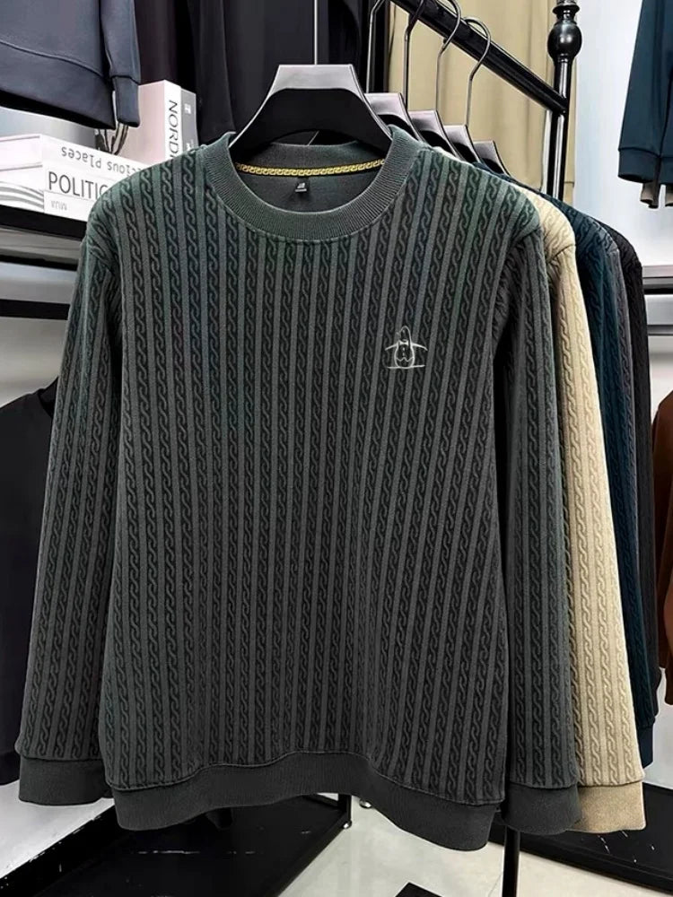 Men's Winter Fashion New 100% Merino Wool Exquisite Design Penguin Embroidery Round Neck Soft Knitted Warm Casual Sweater