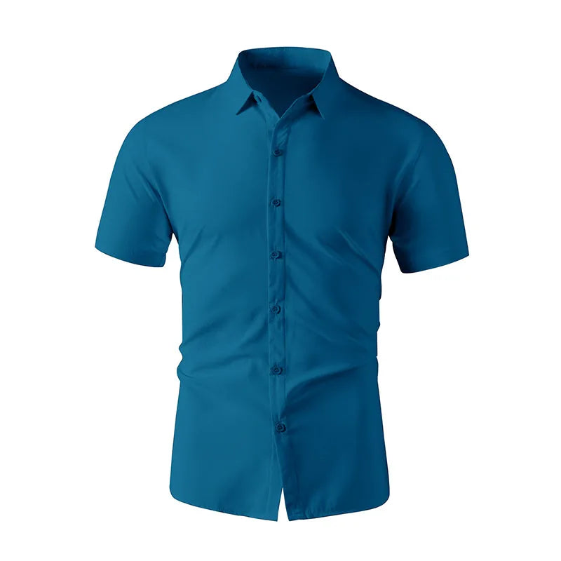 Neues Herren-Business-Casual-Hemd mit kurzen Ärmeln, einfarbig, für Sommermode, ohne Bügeln, bequemes und vielseitiges Oberteil