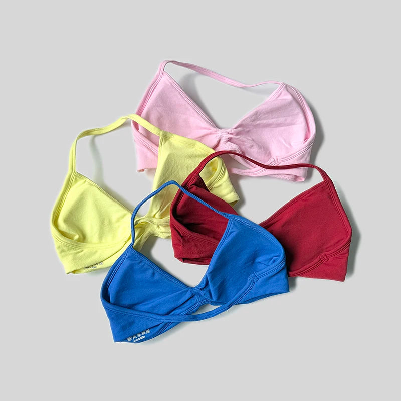 Frauen Halter Sport-Bh Push-Up Strappy Sexy Open Back Gym Crop Top Gepolsterte Nahtlose Workout Yoga Tank Tops