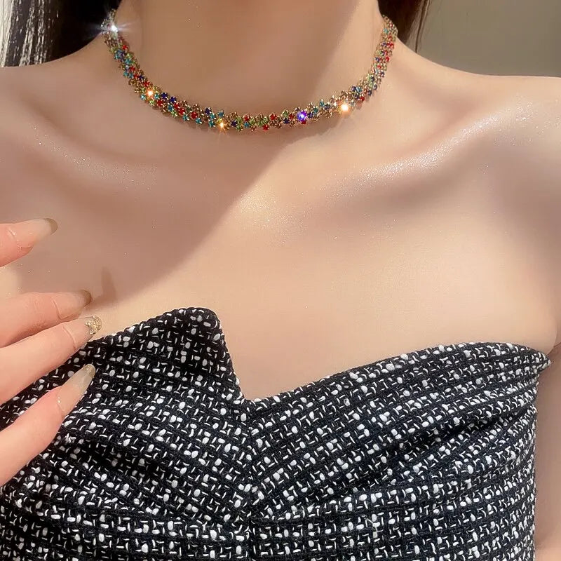 Luxuriöse glänzende voller Strass-Halskette für Frauen, personalisierte geometrische Kristall-Halsketten, Hochzeitsschmuck, Party-Geschenke
