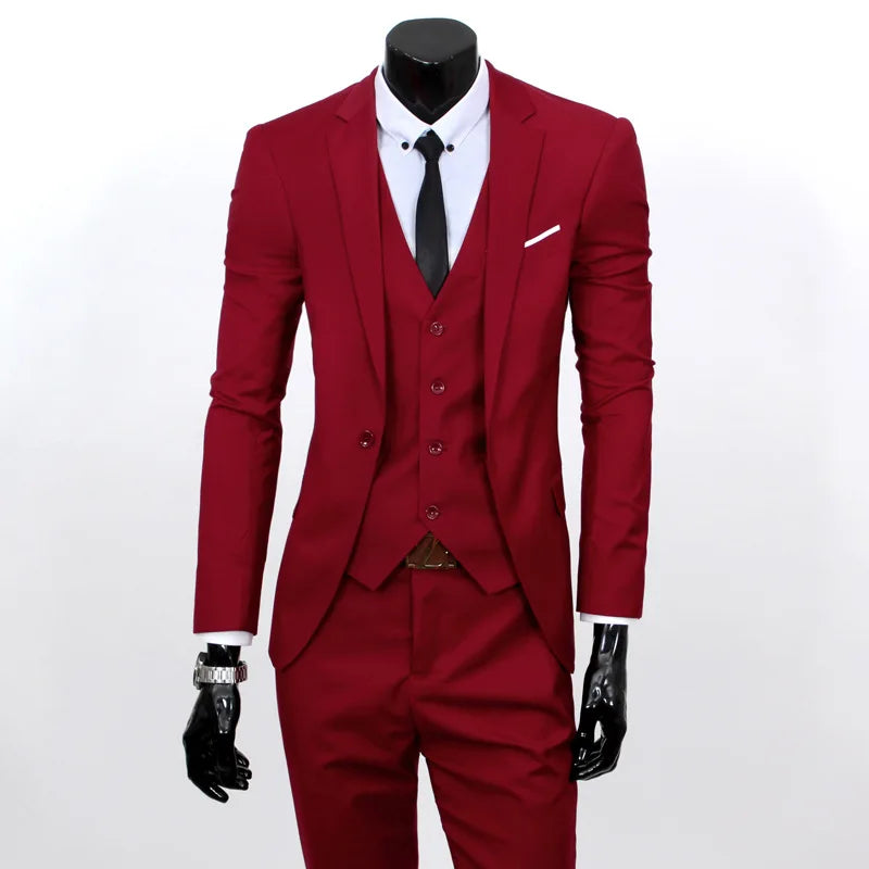 Frühling Herbst Neue Mode Für Männer Trendy Schlank Business Einfarbig 3 Stück Anzüge Sets Einzigen Greasted Blazer Weste Hosen