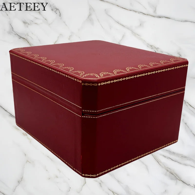 Fashion AETEEY Men Women Red Watch Storage Travel Box with Paper Bag Book for Luxury Brand Watch Wedding Holiday Gift Case
