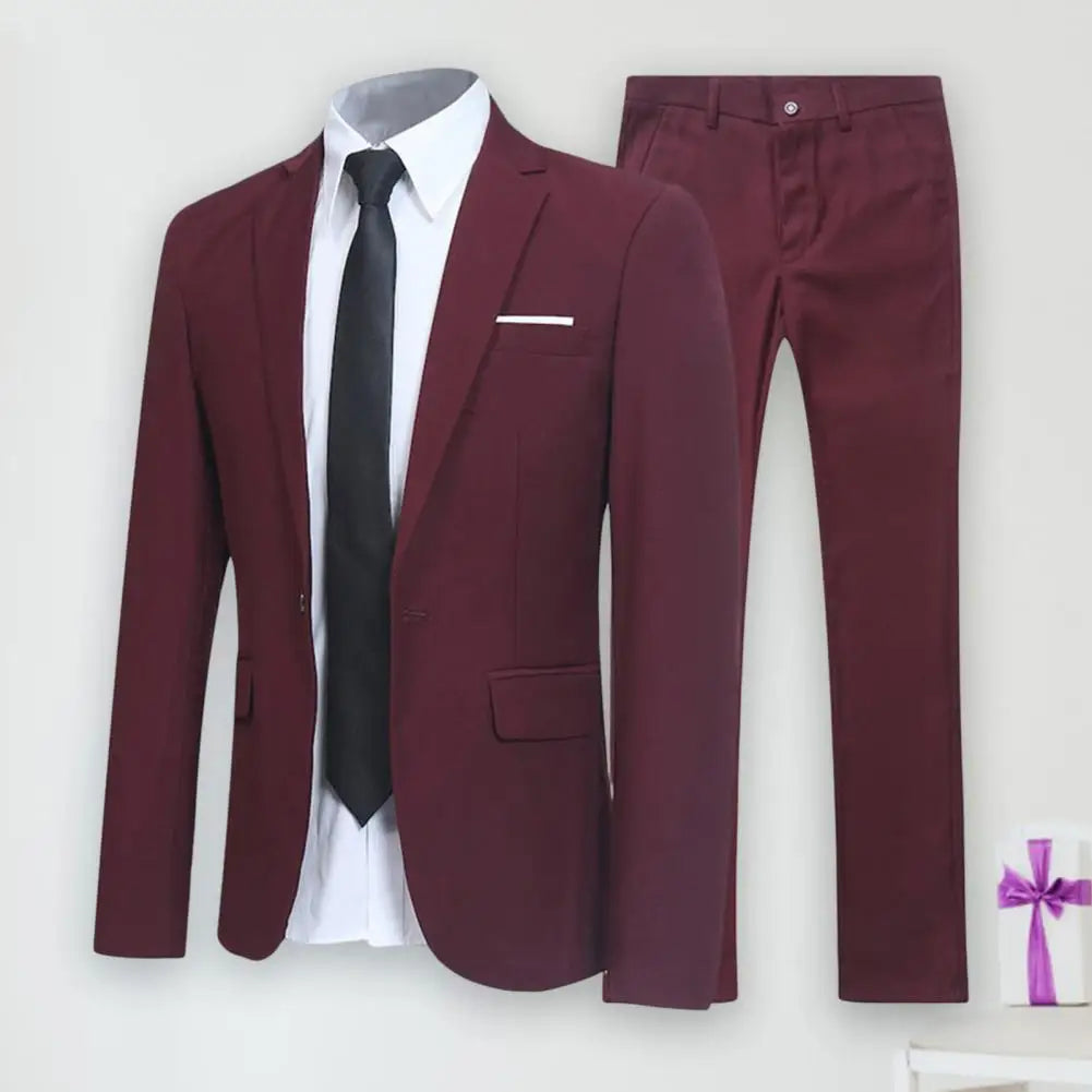 Herren lässig Boutique Business Anzug einfarbig Turndown Kragen Slim Fit Hochzeit Bräutigam Anzug Mantel Blazer Hose Anzug Herren Sets