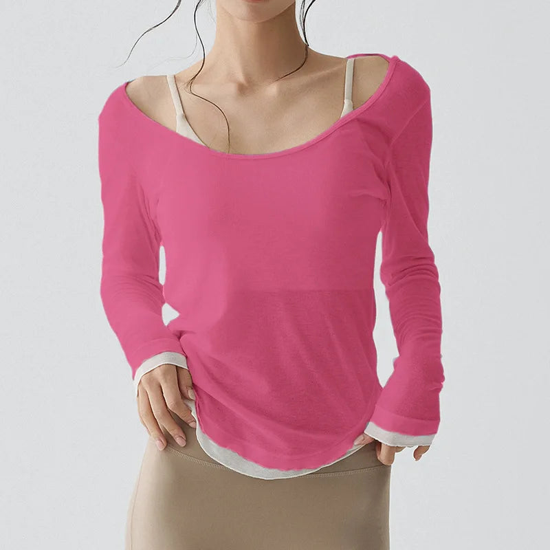Frauen Fitness Gym Yoga Tops leichte atmungsaktive sexy rückenfreie langärmelige Sport Tops Cover-up T-Shirt Damenbekleidung