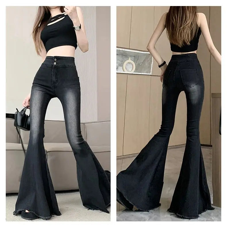 Jeans Frauen Herbst Chic Täglichen Flare Hosen Farbverlauf High Street Volle Länge Mode Alle-spiel Temperament Einfache Shinny