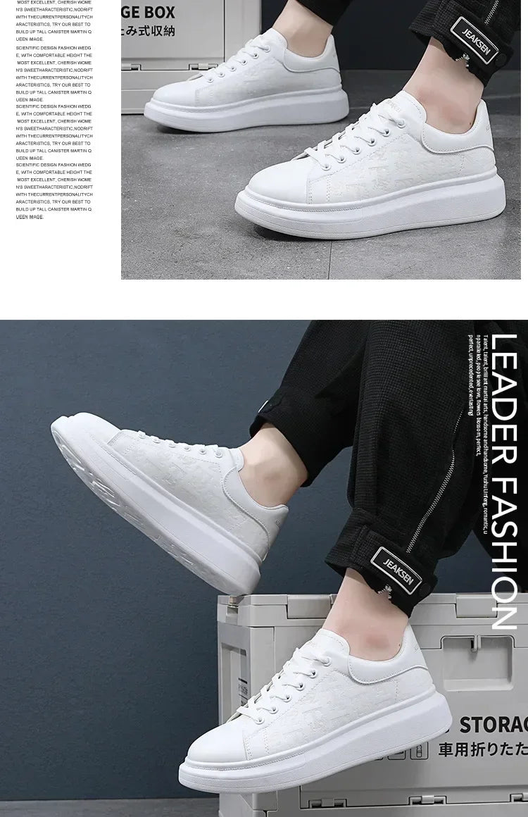 2025, neue Herrenschuhe, Frühling und Herbst, flache Sohlen, lässige Lederschuhe, Sportschuhe, schwarze und weiße Herren-Schuhe mit dicken Sohlen, atmungsaktiv