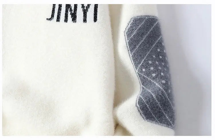 Fashion O-Neck Spliced Knitted Letter Sweaters Men's Clothing 2024 Autumn Winter New Loose Casual Pullovers Loose All-match Tops