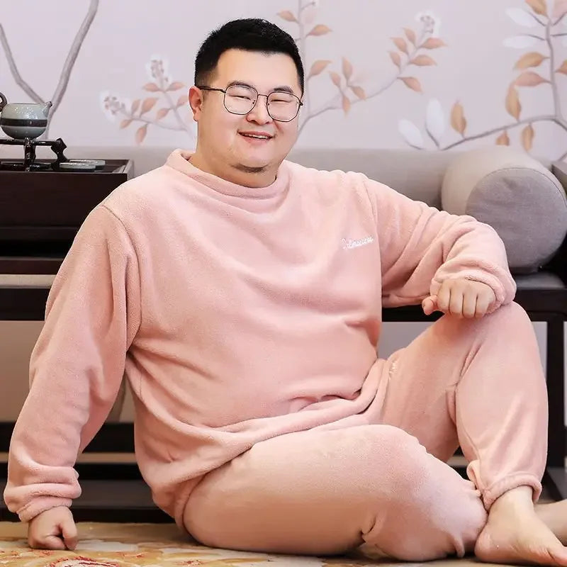 Winter pyjamas Korallen vlies warme Pyjamas Set dicke Langarm große Größe 85kg außerhalb Pyjamas elastische Taille Hosen Pyjama Set