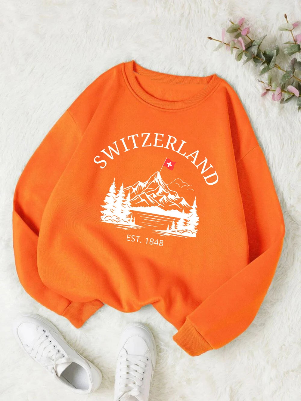 Switzerland Snow Mountain Design Women Sweatshirt Y2K Fleece Pullovers Crewneck Casual Streetwear Street Hip Hop Clothes
