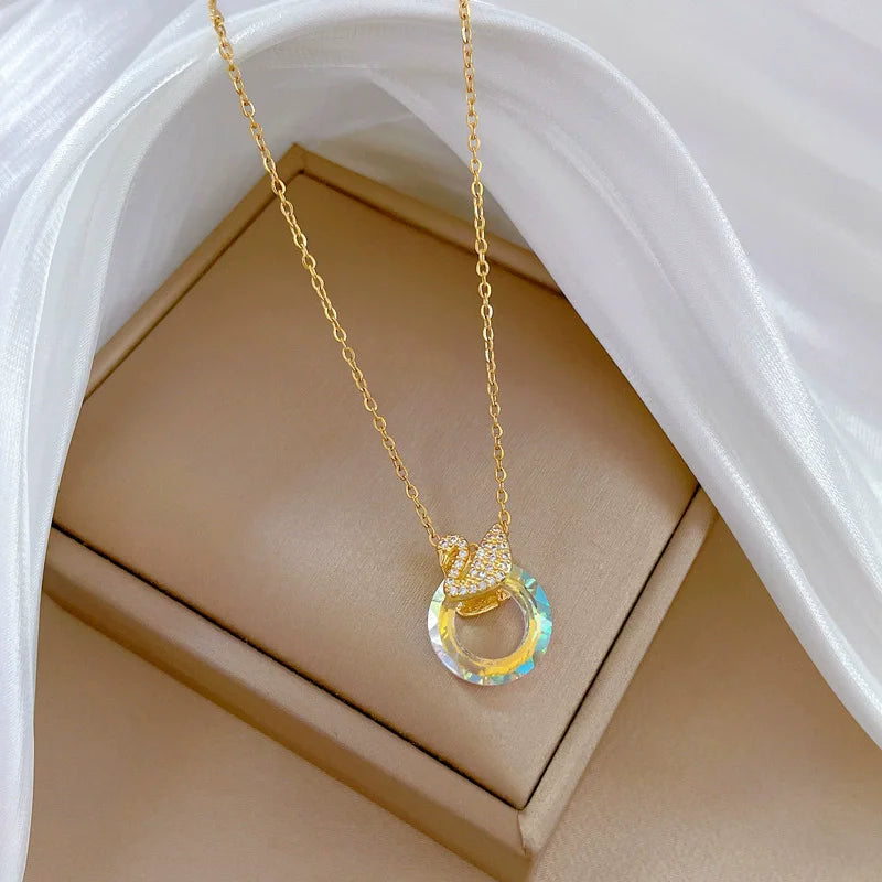 EILIECK 316L Edelstahl Glanz Zirkonia Schwan Anhänger Halskette Gold Farbe Textur Metall Personalisierte Schmuck Halskette