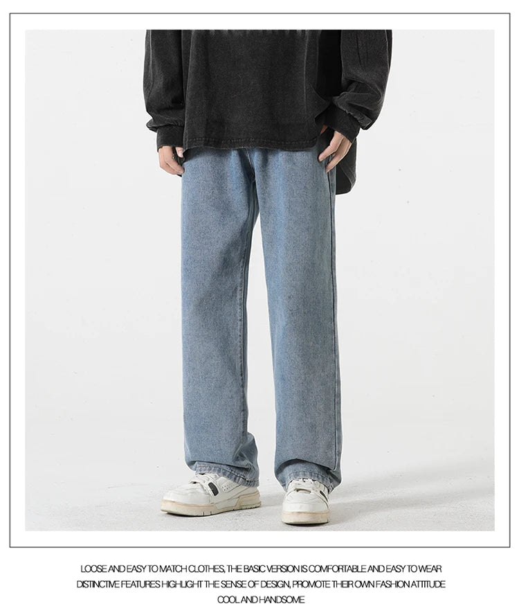 Jeans für Herren im Frühjahr und Sommer 2022, neuer Stil, Trend, gerade, vielseitige Freizeithose, lockere Hose mit weitem Bein