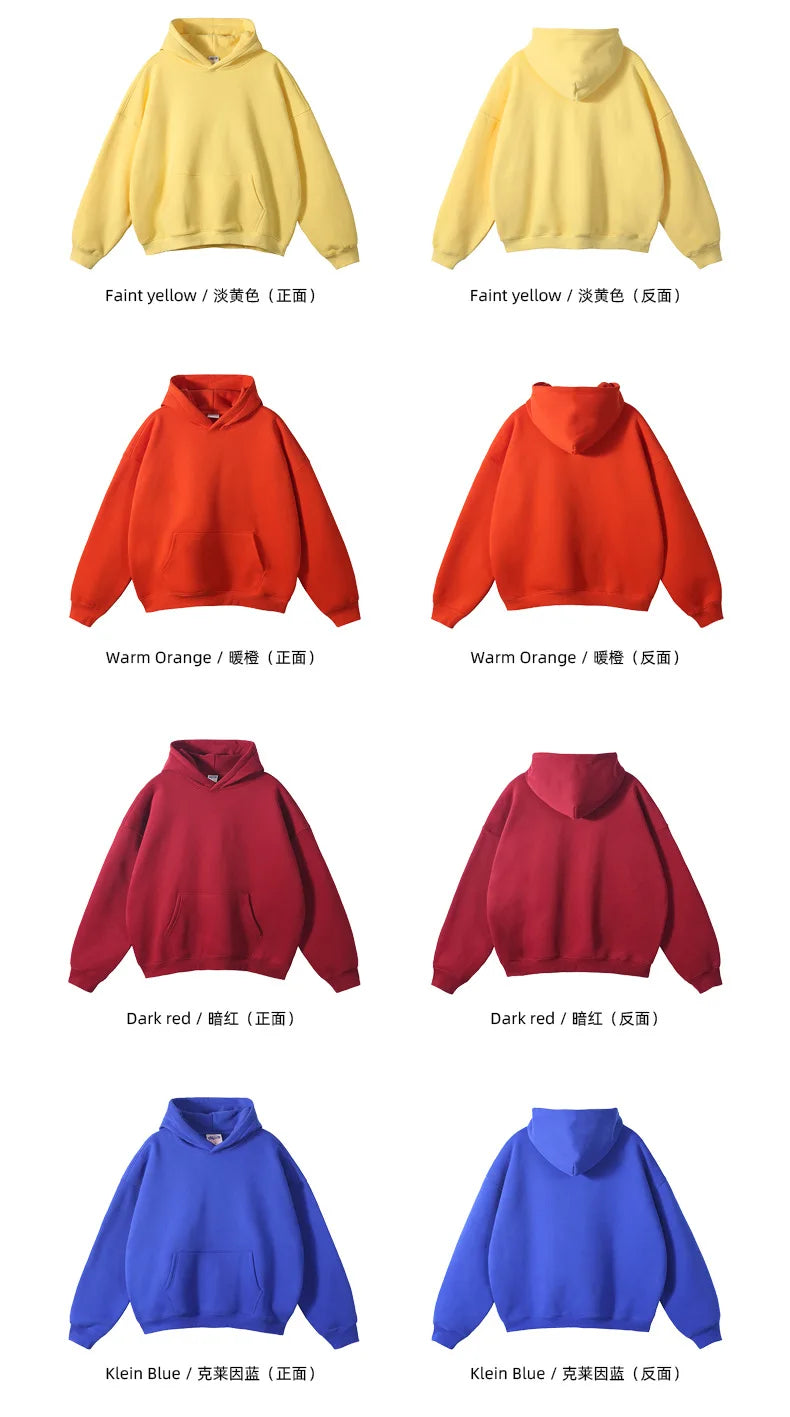 Winter Solid Color Hoodie Hip Hop Plush Hooded Sweatshirts Oversized Pullover Harajuku Custom Casual Hoodies Tracksuit Men Women