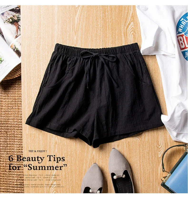 ITOOLIN Casual Leinen Shorts Frauen Gym Workout Shorts Kurze Hosen Hohe Taille Schwarz Damen Kurze Femme Frauen Shorts Sport Femme