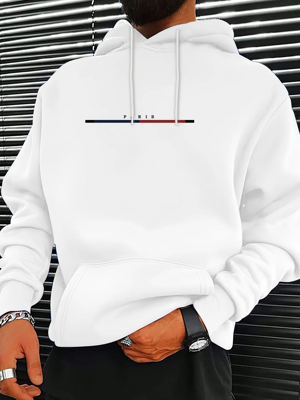 Herren Herbst und Winter lässige Mode lose Paris Muster gedruckt langärmelige Kapuzenpullover warmer Pullover