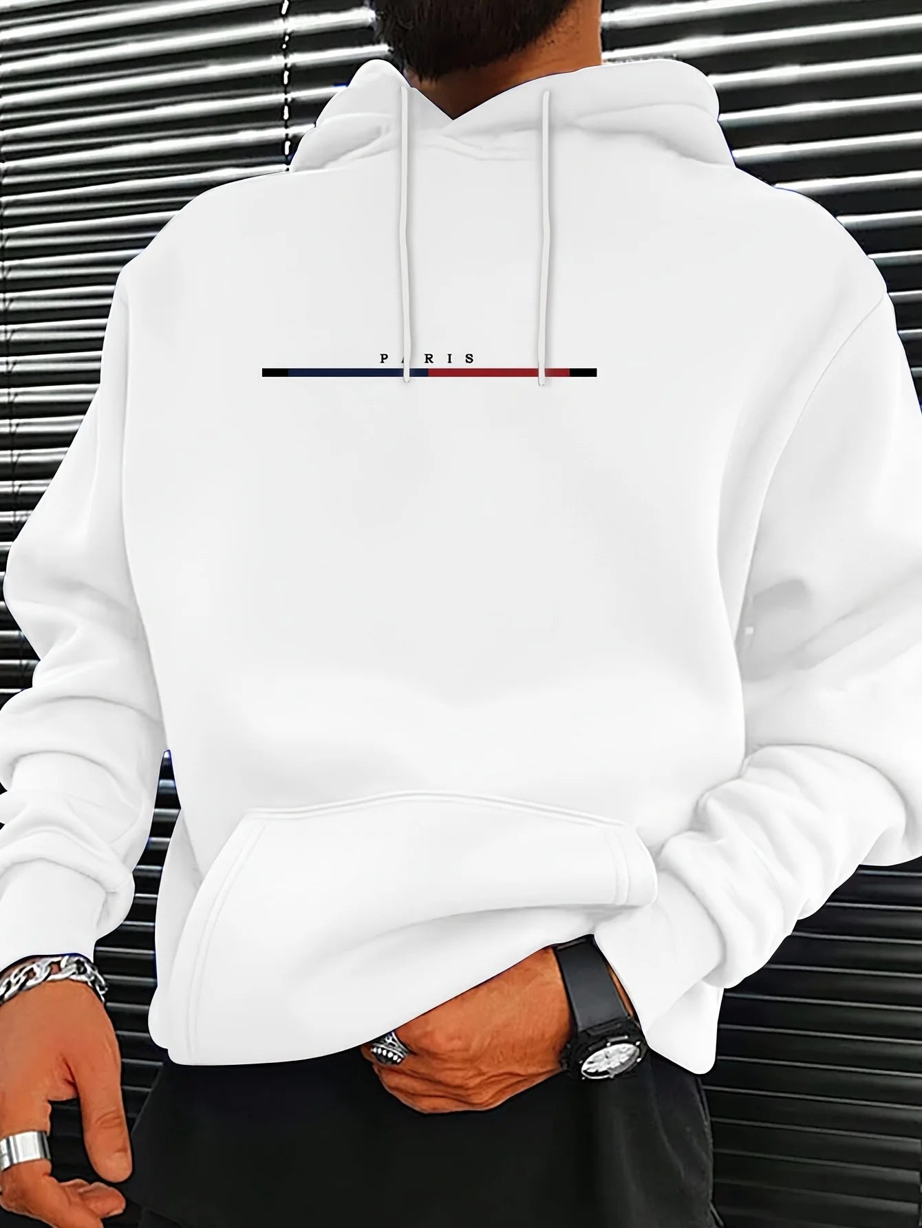 Herren Herbst und Winter lässige Mode lose Paris Muster gedruckt langärmelige Kapuzenpullover warmer Pullover