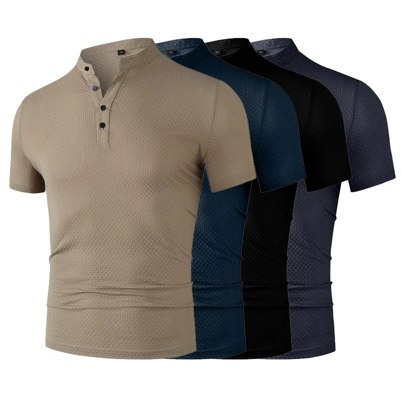 Herren Business Casual Kurzarm POLO Shirt Knochen Blume Einfarbig Atmungsaktiv Bequem Mode Sommer Vielseitig Top