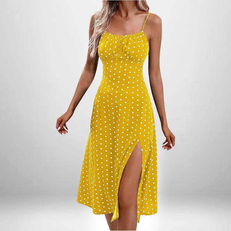 Elegantes Damen-Blumenkleid für Strandurlaub und Streetwear, Sexy Tief Ausgeschnittenes Strandparty-Kleid mit Schlitz, Schickes Bodycon-Kleid Ärmellos für Damen