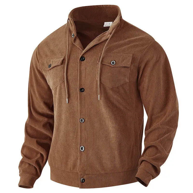American heavy corduroy men's jacket simple and versatile multi-pocket stand-up collar long-sleeved jacket
