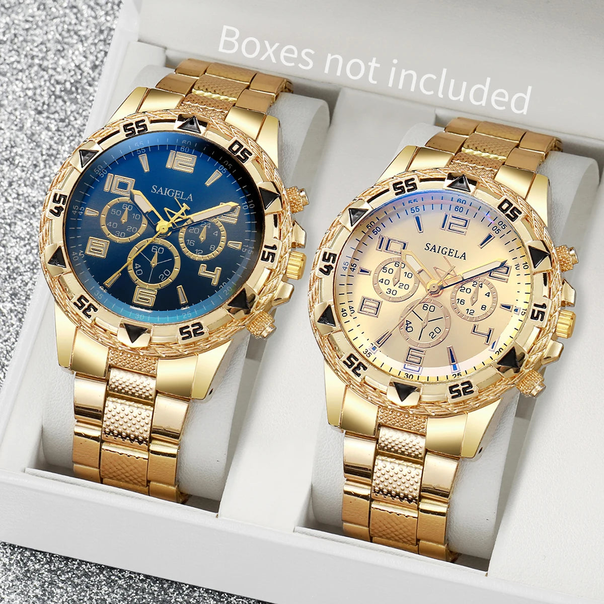 2 teile/satz Männer Business-Uhren Mode arabische Zifferblatt Stahlband Männer Quarzuhr-Set (ohne Box)