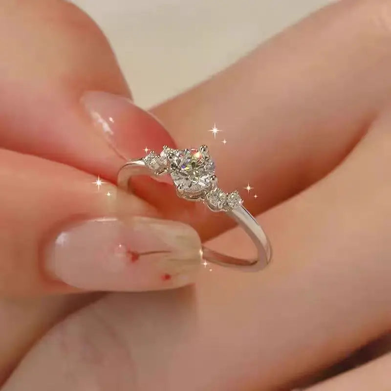 18K Weißgold und Platin PT950 1 Karat Moissanit-Ring für Damen, Vier-Krallen-Galaxie-Stern-Verlobungsring als Geschenk für die Freundin.