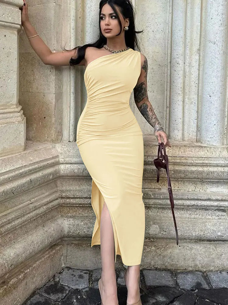 Damen Maxikleider Sexy Geschlitztes Schwarzes Ärmelloses Rückenfreies Schmales Kleid Sommer Damenmode Schulterfreies Club Elegantes Partykleid