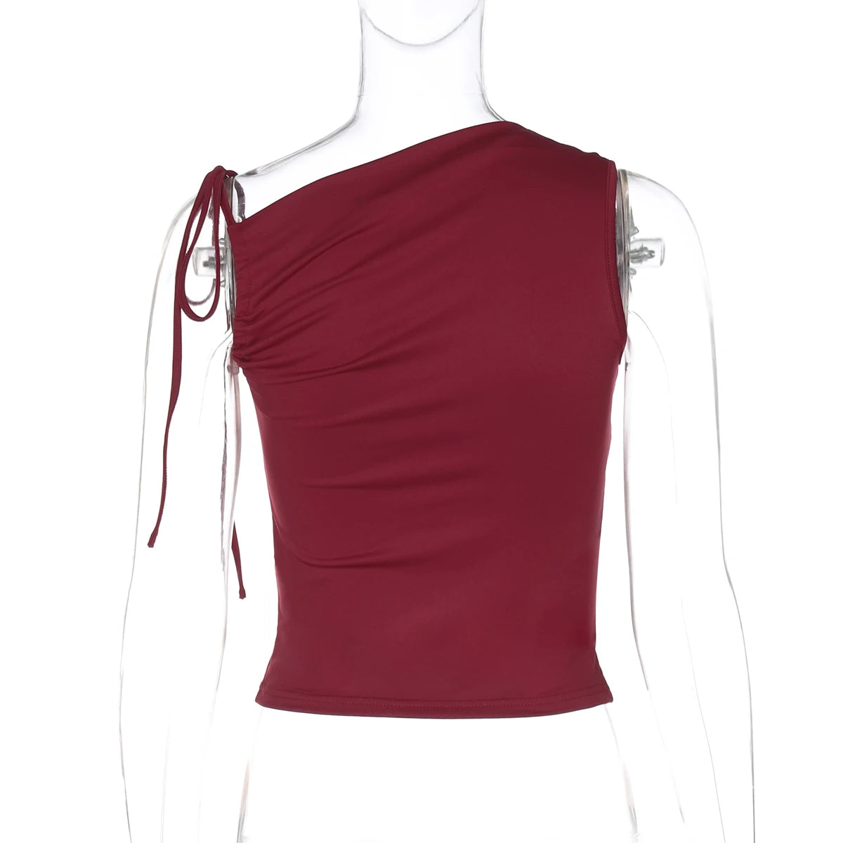 Dulzura Ärmelloses Skew Kragen Geraffte Spitze Up Bodycon Crop Top Sexy Elegante Casual Tank Party Club Streetwear Frühling Sommer