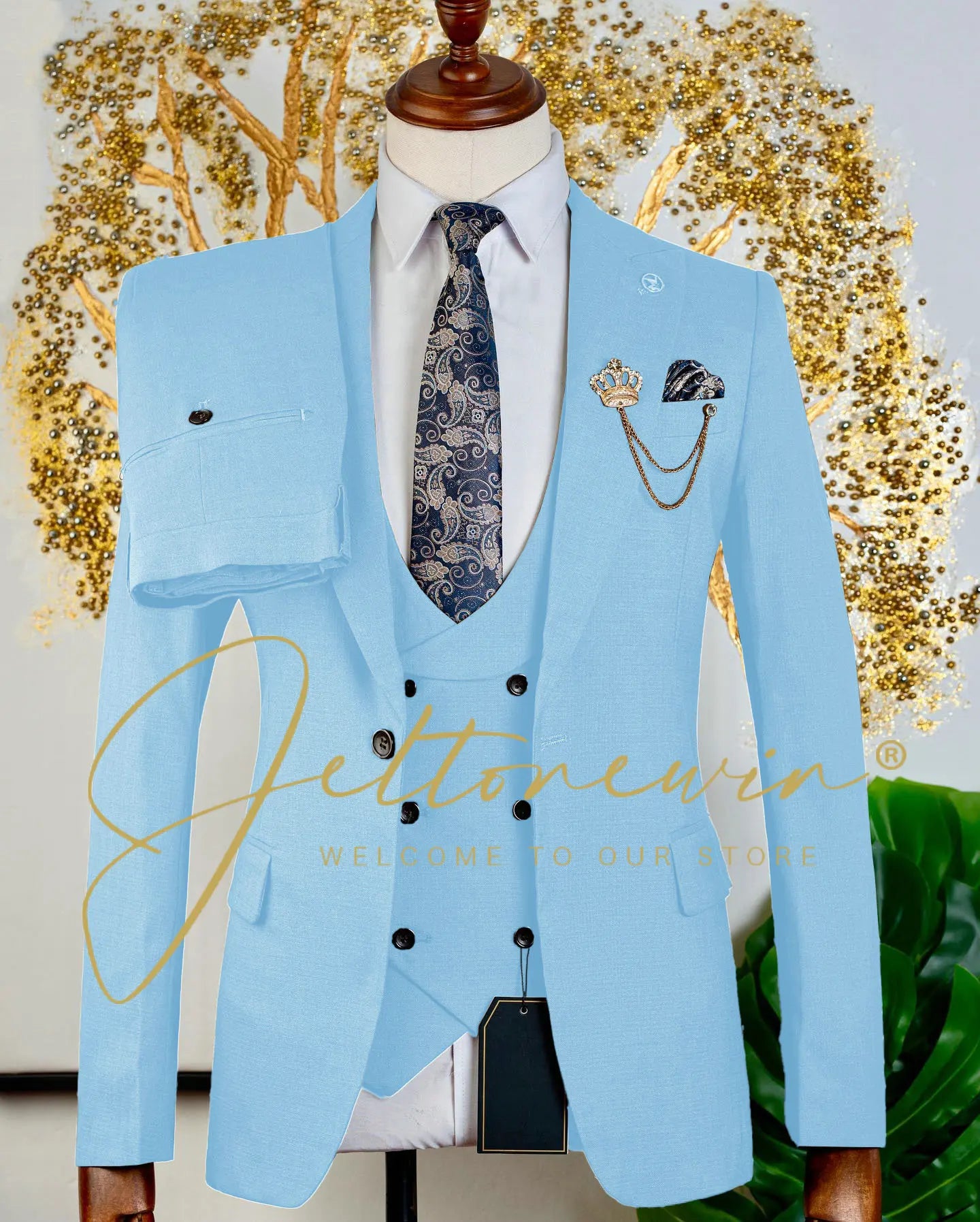 Brauner dreiteiliger Herrenanzug mit Weste und Hose, schmale Passform, formelle Kleidung für Hochzeit, Trauzeugen, Party, Business-Anlass