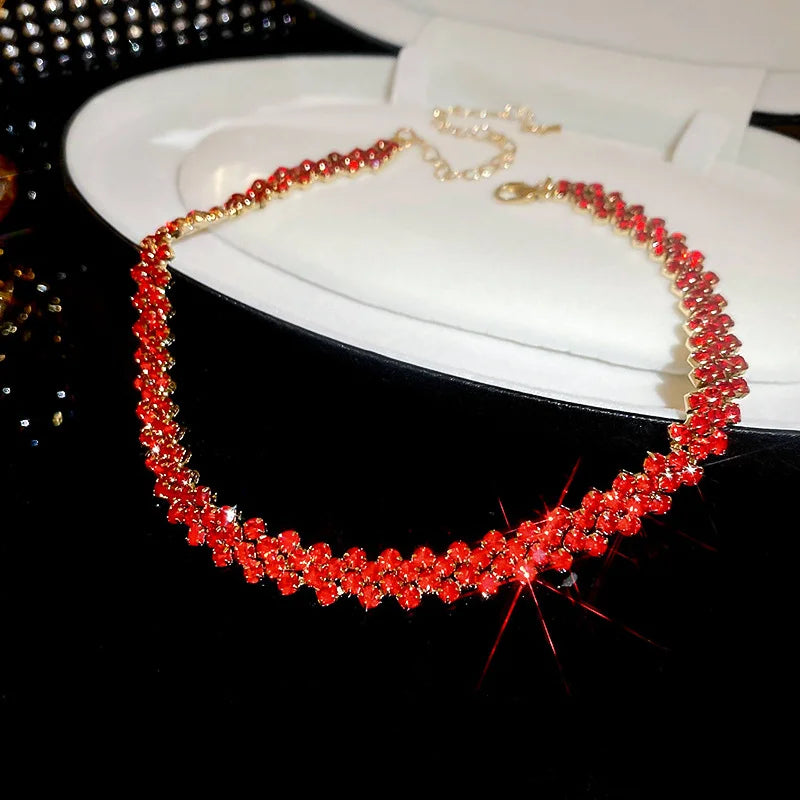 Luxuriöse glänzende voller Strass-Halskette für Frauen, personalisierte geometrische Kristall-Halsketten, Hochzeitsschmuck, Party-Geschenke