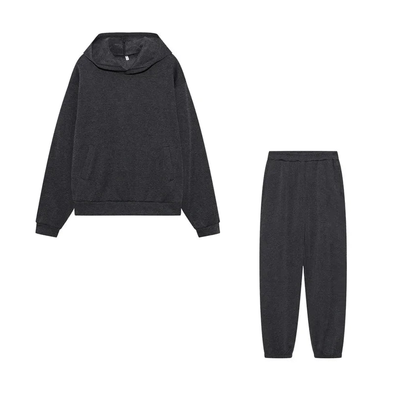 Plus Size 2024 Autumn/Winter Amazon Cross-Border Women's Fashion Casual Thickened Long Sleeve Sweatshirt Trousers Two-Piece Suit