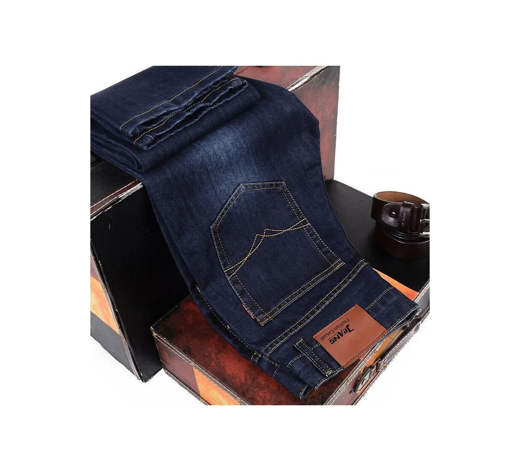 Neue Business-Herrenjeans, lässige Stretch-Arbeitsjeans mit geradem Bein, modische und klassische blaue und schwarze Arbeitsjeans für Herren