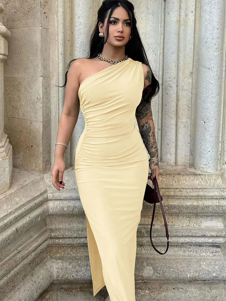 Damen Maxikleider Sexy Geschlitztes Schwarzes Ärmelloses Rückenfreies Schmales Kleid Sommer Damenmode Schulterfreies Club Elegantes Partykleid