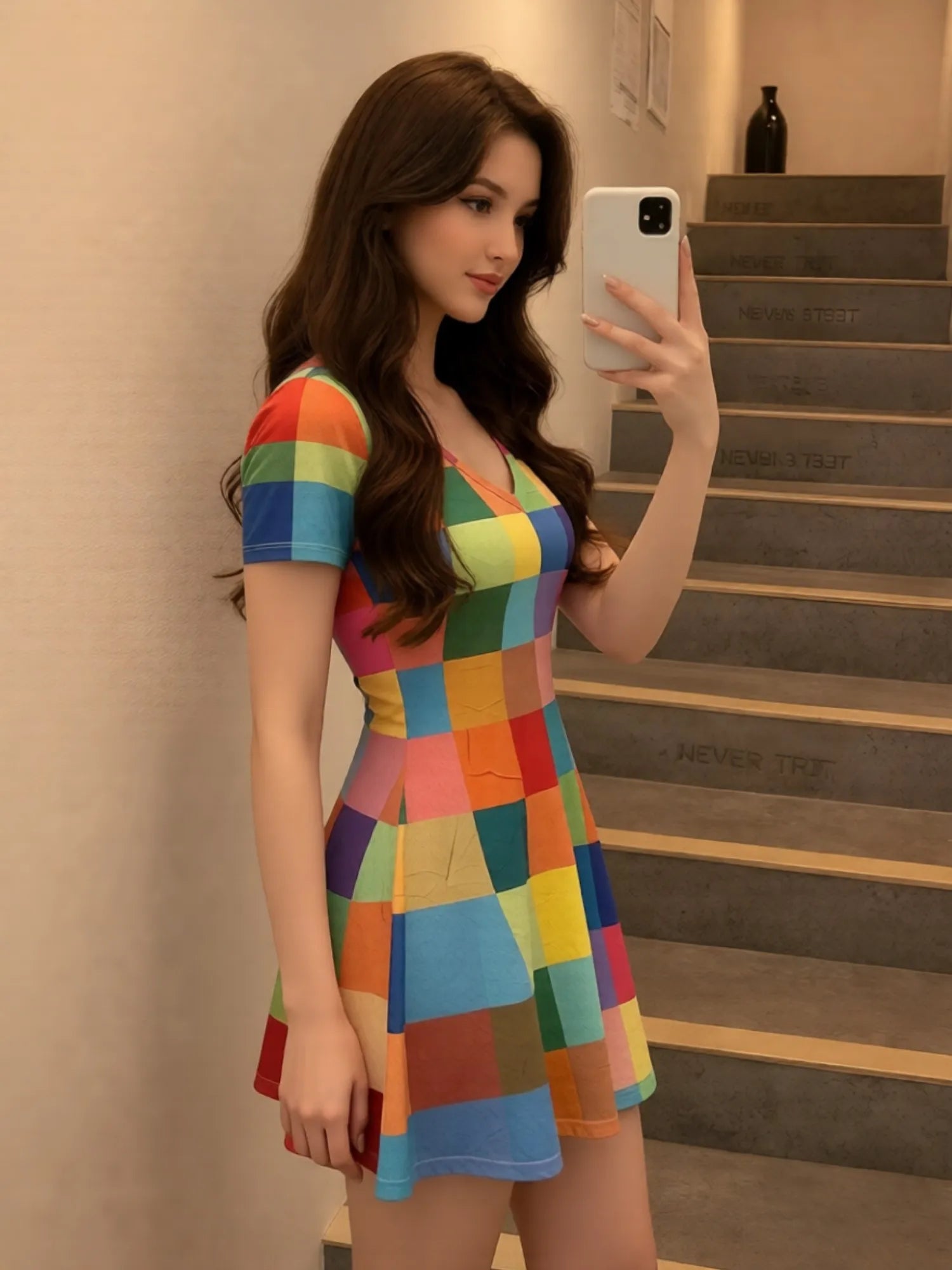 Damen-Minikleid mit V-Ausschnitt und Blumenmuster, A-Linie, Kurzarm, Lässiges Strand- und Urlaubsoutfit, Charmant, Leicht, Fließend, Hübsch, Süß, Modern, Niedlich, Frisch